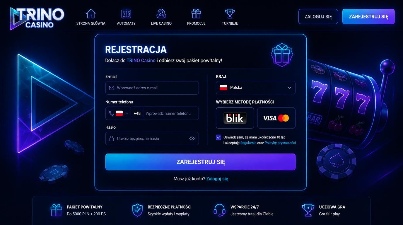 Ekran rejestracji konta Trino Casino z polskimi danymi